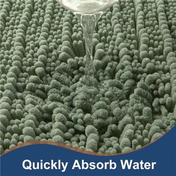 Luxury Chenille Sage Green Bathroom Rugs Sets 2 Piece, Thickened Hot Melt Rubber - Picture 4 of 6